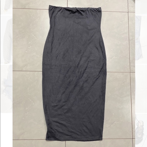 Strapless Suede Fitted Midi Dress - Picture 2 of 2